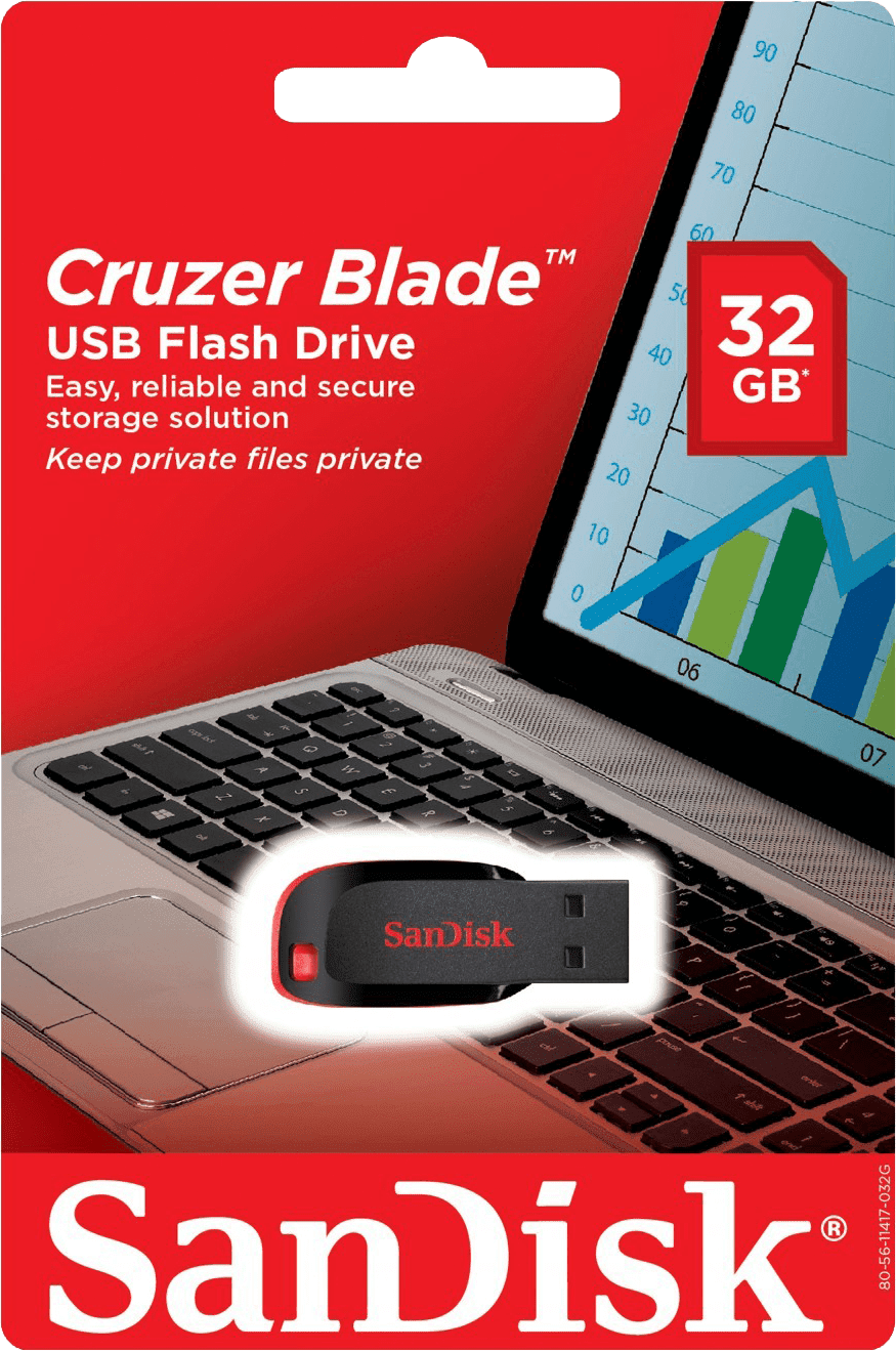 32GB SanDisk Cruzer Blade USB 2.0 Flash Drive - Red / Black