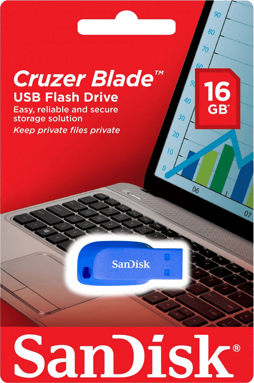 16GB SanDisk Cruzer Blade USB 2.0 Flash Drive - Blue