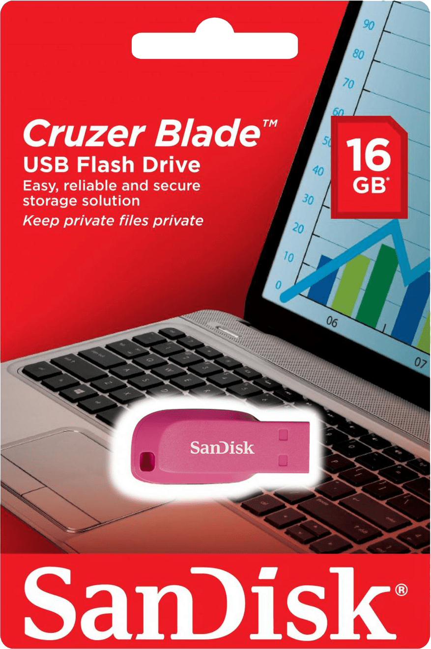 16GB SanDisk Cruzer Blade USB 2.0 Flash Drive - Pink