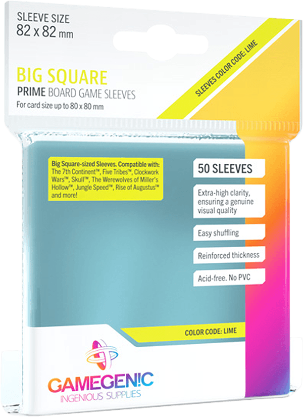 Gamegenic Prime Board Game Sleeves: Big Square - 50 Pack (Sleeves Color Code: Lime)