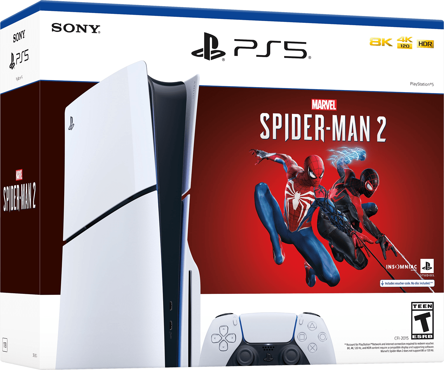 PlayStation 5 Slim 1TB Console - Glacier White + Spider-Man 2 Game Bundle (NTSC/U)(PS5)