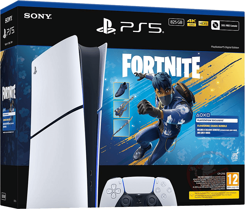 PlayStation 5 Slim 825GB Digital Edition Console - Glacier White + Fortnite Flowering Chaos Bundle (PS5)
