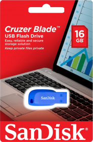 16GB SanDisk Cruzer Blade USB 2.0 Flash Drive - Blue