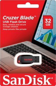 32GB SanDisk Cruzer Blade USB 2.0 Flash Drive - Red / Black